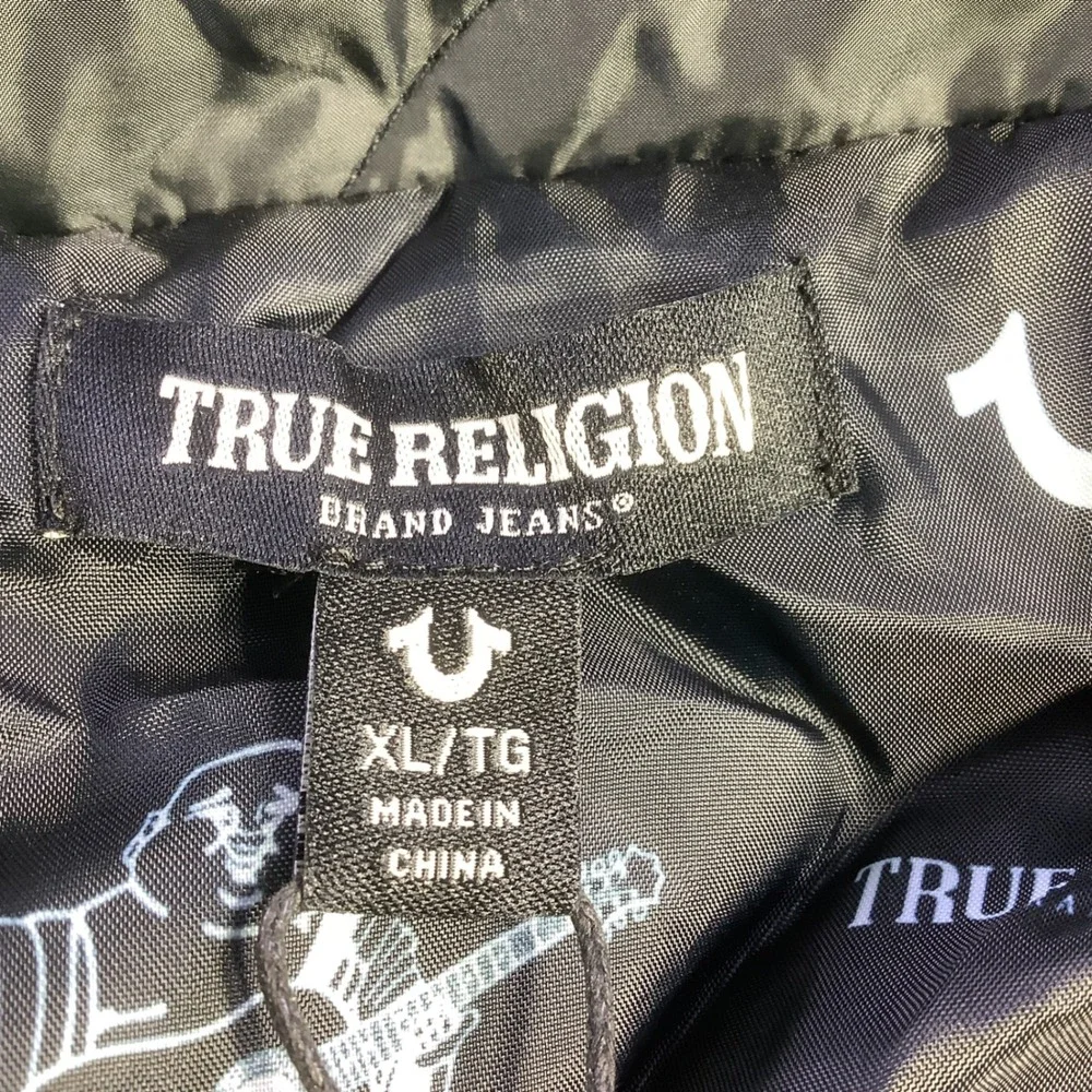 True‎ Religion Onion Quilt Puffer Jacket Black XL Detatchable Hood Full Zip NWT